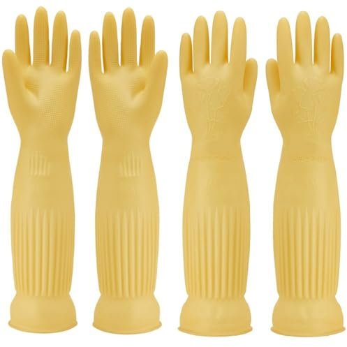 YIOIY Reinigungshandschuhe, wasserdichter und ölbeständiger Gummihandschuh für Küchenreinigung, Kleidung, Reinigung, Haushaltsreinigung, Geschirrspülen, Autowäsche, Haustierpflege (Gelb, L)