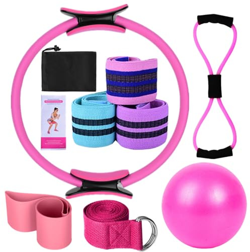Solinder - Fasce elastiche per il sollevamento glutei, set yoga per donne, attrezzatura Pilates per la casa, Magic Ring Pilates, palla yoga, 25 cm, resistenza a forma di 8