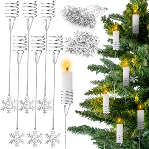 20 Stück silberfarbene Weihnachtsbaum-Kerzenhalter aus Metall mit Schneeflocken-Ornamenten für Weihnachtsbaum, Balance, Kerzenständer für Weihnachten, Winter, Weihnachtsbaum, Innen- und Außenbereich,