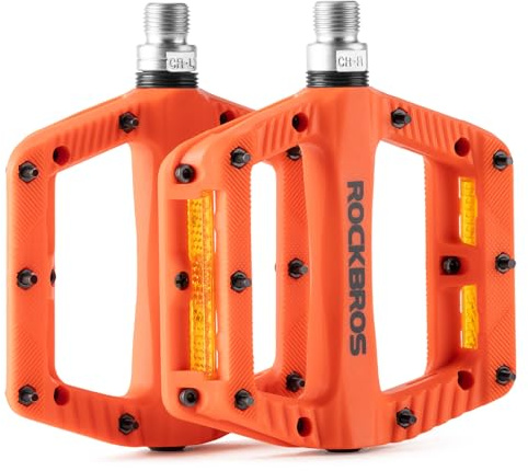 ROCKBROS Pedales de Bicicleta de Montaña, Pedales Nailon Antideslizantes Plataforma Planos Ligeros para MTB Bicicleta Plegable Carretera, Naranja