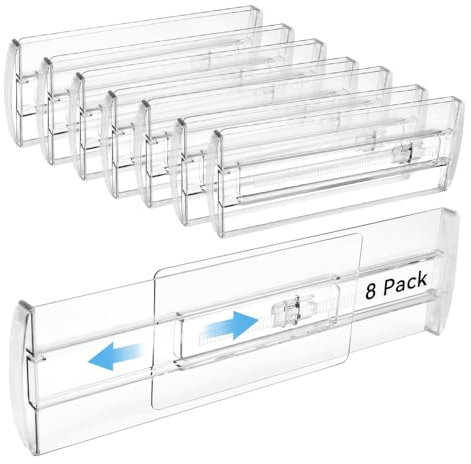 WEFHEF 8 Pezzi Divisori per Cassetti Plastica, Altezza 4cm, Separatori per Cassetti Regolabili, 27-43cm Organizer Cassetti Cucina Salvaspazio Organizzatore Cassetti Cucina per Bagno Scrivania Ufficio