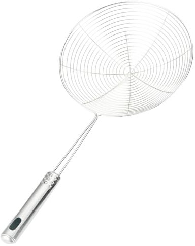 Schiumarola a ragno, mestolo in rete, cucchiaio da cucina con manico lungo, impugnatura resistente al calore, rete in acciaio resistente, materiale in acciaio inossidabile, 34,8 x 15 x 5 cm