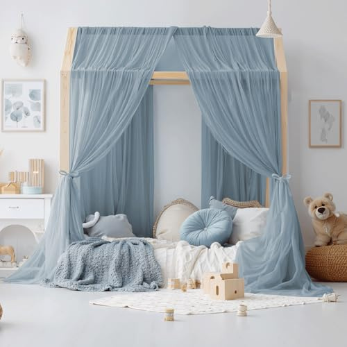 NICETOWN Stone Blue Kids Bed Canopy for Bedroom - Decorative Soft Voile Sheer Window Scarf DIY Ascot Top Bed Scarf for Kids Room, W114 x L160, 1 Panel