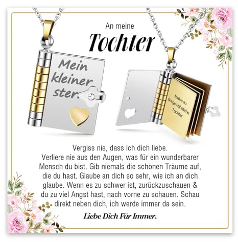 Geschenk für Tochter, An meine Tochter Halskette, Buch Kette mit Gravur
