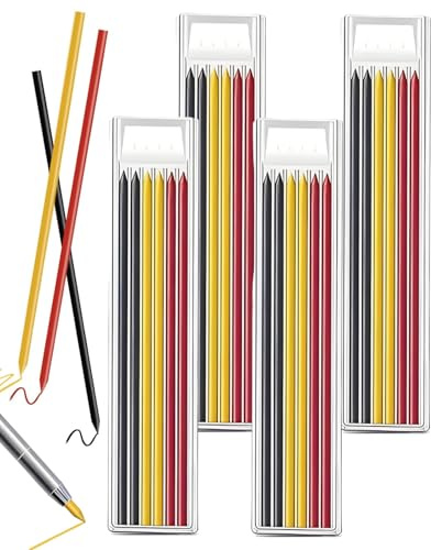 FUGLUS Paquet de 24 mines de crayon pour le travail du bois, mines de rechange de 2,8 mm, compatibles avec les crayons Pica Dry, mines de rechange pour crayons marqueurs à - Rouge, jaune, nero