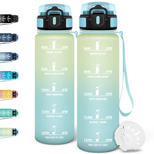 Motswedi Borraccia 1 litro, Riutilizzabile, Borraccia Palestra, a Prova di Perdite, Bottiglia Acqua, Facile da Trasportare, Borracce, per Sport, Ciclismo, Palestra, Ufficio, Running, Bianco & Blu