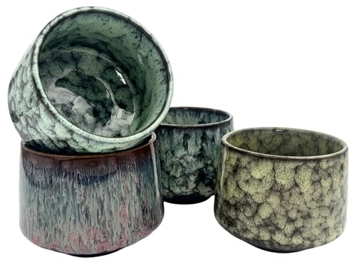 Yudobliss Juego de 4 tazas de café expreso de pared gruesa de cerámica sin asas, tazas de café de porcelana hechas a mano para moca, café, té, leche