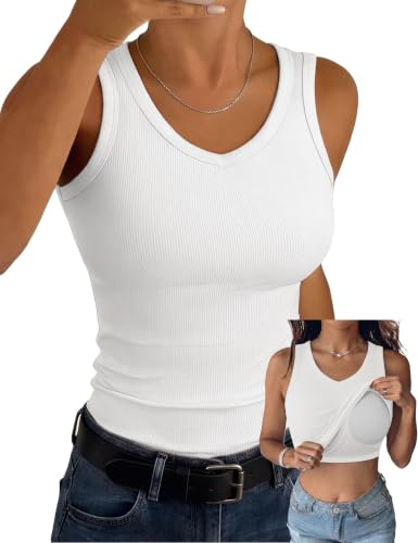 Aottori Womens Tank Tops V Neck Sleeveless Vest Top UK Ladies Summer Ribbed Camisole Shirts Stretch Slim Fitted Casual Basic Undershirt