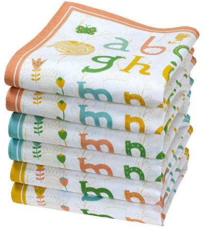 merrysquare - Kindertaschentücher - 100% Baumwolle - Ca. 26cm - 6 Stücke (Alphabet)