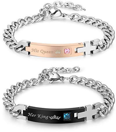 Zysta Her King and His Queen Matching Couple Bracelet Stainless Steel Lover Relationship Bracelets