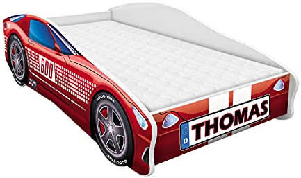 ACMA Kinderbett Autobett Auto Junior mit Lattenrost und Matratze 140x70 160x80 180x80 (160x80, 1 + Name)