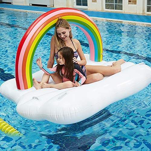 YLXD Regenbogen Luftmatratze Pool,Aufblasbare Wolke mit Regenbogen, Riesen Luftmatratze, Wasser-Liege, Pool-Lounge, Schwimmreifen für Kinder und Erwachsene