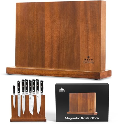 Magnetic Knife Block, Universal Knife Holder Stand with Strong Enhanced Magnets for Safe and Multifunctional Knife Storage, 12.5-In Acacia Wood Knife Holder for Home Kitchen