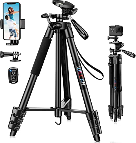 JOILCAN 137cm Tripode para Movil, Trípode para iPhone, Extensible Trípode de Cámara Portátil con Control Remoto & Teléfono Soporte, Tripode de Aluminio para Teléfono/Webcam/Cámara Pequeña