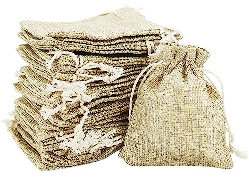 HXMJIED 30Pcs Small Hessian Drawstring Bags, 7.8x10 cm, Reusable Cotton, Double Drawstring, For Candy, Jewelry, Gifts