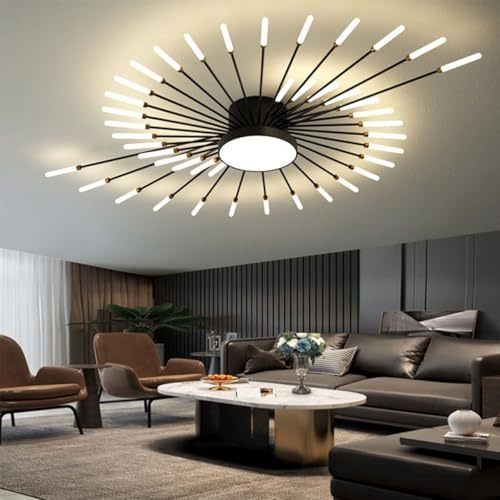 QAZPLM Plafoniera LED Fuochi d'Artificio Dimmerabile con Telecomando, Lampada a Soffitto Moderna 360° Illuminazione per Soggiorno Camera da Letto Cucina Ufficio (Nero, L 128CM)