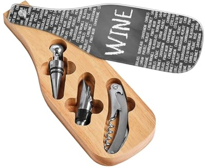 Set da Sommelier per Degustazione Vini - Apribottiglie, Versatore e Tappo - Perfetto per Appassionati di Vino - Idea Regalo per Sommelier - 28x10x3 cm, Marrone e Bianco