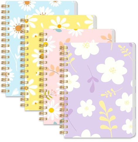 Koogel A6 Notebooks 4Pcs Pocket Spiral Mini Notepad Floral Cover Journal for Women Gift Office School Supplies