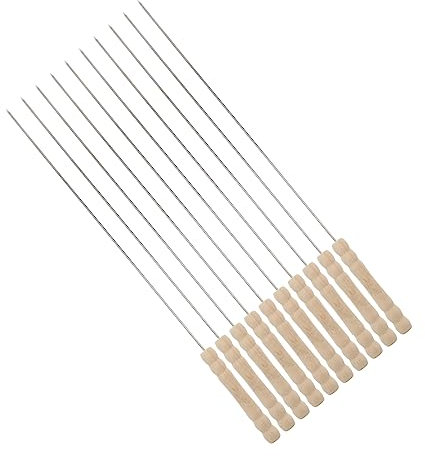 OFFSCH Spiedini Per Barbecue in Con Manico in Legno Set Da 10 Spiedini Riutilizzabili Per Carne e Verdure Robusti e Sicuri Per All'aperto