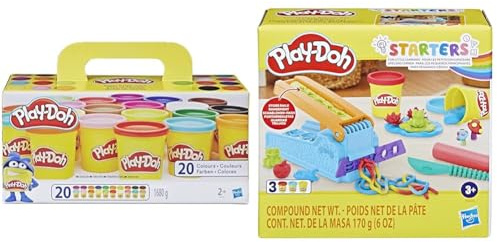 Play-Doh – 20 Pots de Pate A Modeler - Super Couleurs - 84 G Chacun & Coffret Starter Le Serpentin, Loisirs créatifs avec pâte à Modeler pour Enfants