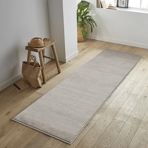 Jimri Flauschiger Teppich Läufer - Hochwertiger Kurzflor für Zuhause, Büro, Küche, Eingang, Flur, Wohnzimmer - Maschinenwaschbar - Rutschfester Teppich Waschbar - 60x110 cm - Beige