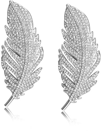 KUKUJIWA 2pcs Brooches for Women UK,Fashion Feather Brooch Crystal Delicate Brooches Elegant Crystal Brooch Clothing Accessories for Hat Wedding Birthday Elegant Dress Accessories(Silver)
