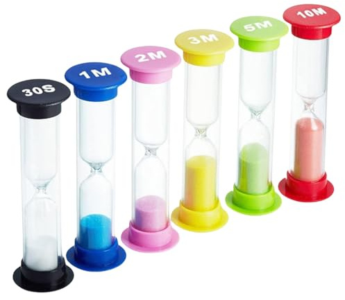 Lot de 6 sabliers colorés - Large gamme de 30 secondes à 10 minutes - Pour cuisine, étude, exercice, jeu