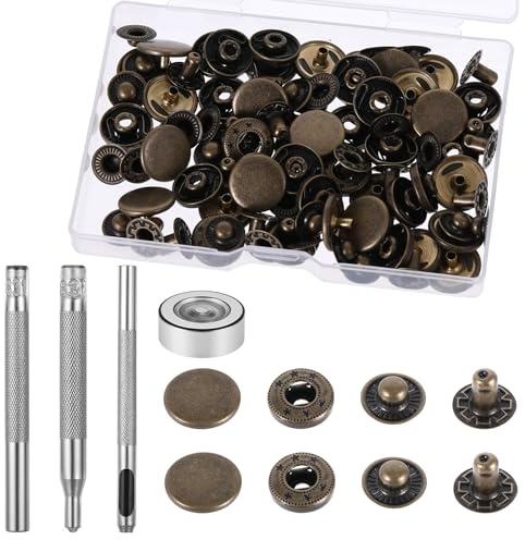 24 set läder snäppfästanordningskit, 15 mm metallknapptryckknappar tryckknappar kraftiga lädernitar och spännen med 4 st snäppfäste, installationsverktyg för läderhantverk, sömnad, reparation,