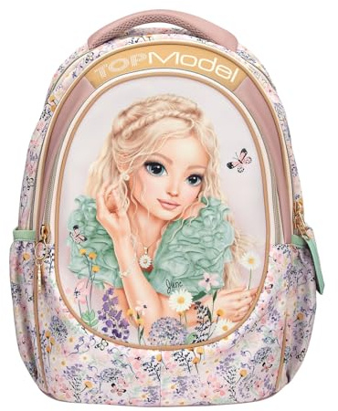 Depesche 13304 TOPModel Summer Feeling - Schulrucksack in Rosa, mit Model Motiv und Blumen Muster, Schultasche mit verstellbaren Trägern
