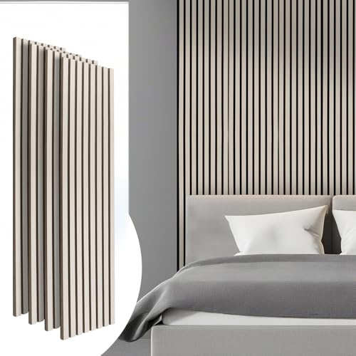 Fuairmee 4-Pack 47.2 * 12.6 Inches Modern Acoustic Wood Wall Panels White Oak Color Soundproof Wood Slat Panel for Interior Wall Decor 3D Fluted Sound Absorbing Paneling For Homes, Offices, Studios