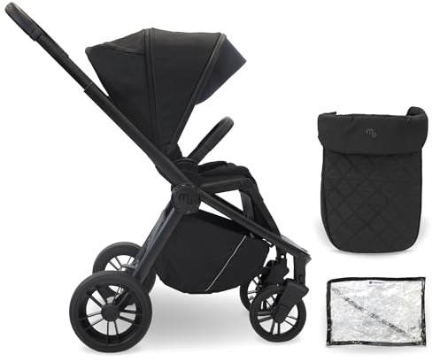 My Babiie MB450 Pushchair – from Birth to 4 Years (22kg), Parent & World Facing, 4-Wheel Suspension, Large Basket, XL Canopy, Foldable, Compact, Stroller with Footmuff, Rain Cover – Black