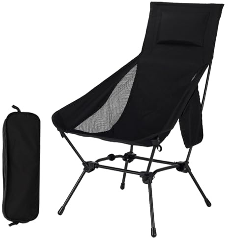 ZHVoyage Sedie Campeggio Pieghevoli, Leggera Sedia da Campeggio, Sedia Pieghevole Portatile con Custodia Laterale, per Esterni, Picnic, Spiaggia, Giardino, Pesca, Festival (nero)