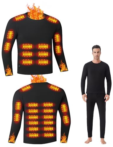 Camiseta térmica para hombre para invierno/ropa interior térmica de manga larga,capa base,3 niveles de calor,26 zonas de calefacción, apta para actividades al aire libre,esquí y montañismo (Hombre-L)