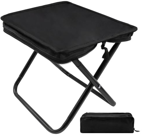 Campingpall, bärbar, minihopfällbar pall, bärbar med förvaringspåse, lätt campingpall, vikbar fiskestol, campingstol, vikbar för vandring, trädgård, fiske, grillning, strand (svart)