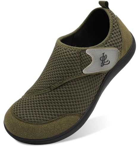 JIASUQI Mens Wide Diabetic Shoes Barefoot Breathable Walking Shoes Adjustable Zero Drop Sneakers for Wide Width Arthritis Edema Feet(Dark Green 47,11 UK)