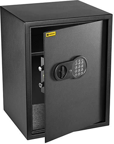 HomeSafe HV50E Tresor für Zuhause, mit digitaler Tastatur, mit elektronischem Schloss, Safe für Haus, Büro, Hotel, Silber, Dokumente, Schmuck, 50 x 35 x 35 cm (H x B x T), Satin, Schwarz