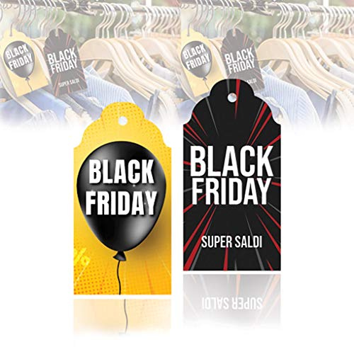kamiustore Cartellini sagomati MOD. Black Friday 6,5x12 cm - Fino a 50 Etichette segna Prezzo per Black Friday (Nero, 50 cartellini)