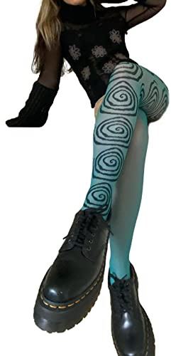 Luckinbaby Women Sheer Tights Control Top Pantyhose Y2k Tie Dye Mesh Tights Fishnet Sockings Leggings（A Swirl）