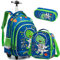 Rucksack Junge Schulranzen Trolley Schulrucksack Mädchen Teenager 3PCS 17” Kinder Schultrolley Geeignet für Schule und Reise Essensbeutel und Federmäppchen Grüner Dinosaurier Rollenrucksack