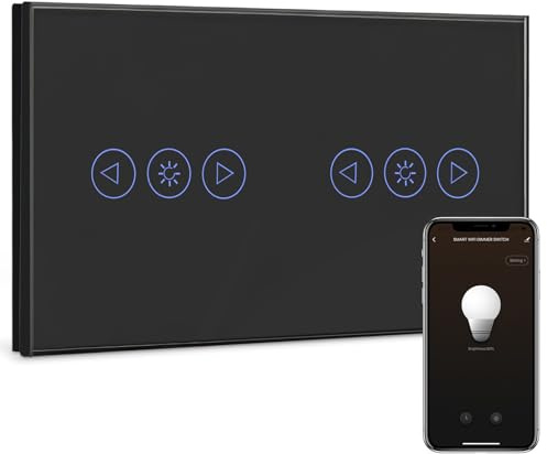 BSEED Dubbel smart dimmer, wifi ljusdimmer kompatibel med Alexa och Google Home, APP-kontroll och timerfunktion, smart ljusströmbrytare, svart