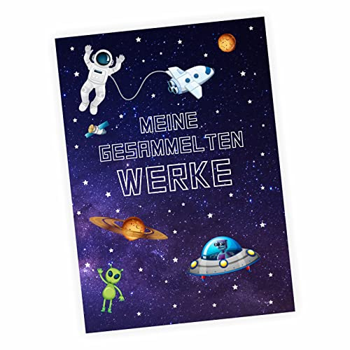 A4 Sammelmappe mit Magnetverschluss Meine gesammelten Werke - Weltall mit Silberlack - Ordnungsmappe Schule Kindergarten