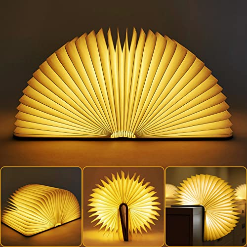 SANOTO Buchlampe Faltbar Holz, Nussbaum Led Buch USB Große Kapazität Wiederaufladbare Schreibtischlampe Atmosphäre Licht, 360° Faltbare Magnetische Buchlampen, Geschenke für Buchliebhaber(9*12*2.5cm)