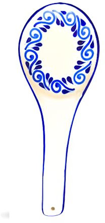 White Spoon Rest - Hand Painted Ceramic Talavera Kitchen Utensil Holder for Counter Stove Top - Made in Mexico Ladle Rest - Dishwasher Safe - Mexican Style - Porta Cucharas White - Flores Circulares