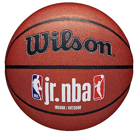 Wilson Basketball, Jr. NBA Family, Outdoor und Indoor, PureFeel Cover, Größe: 6, Weiß/Braun
