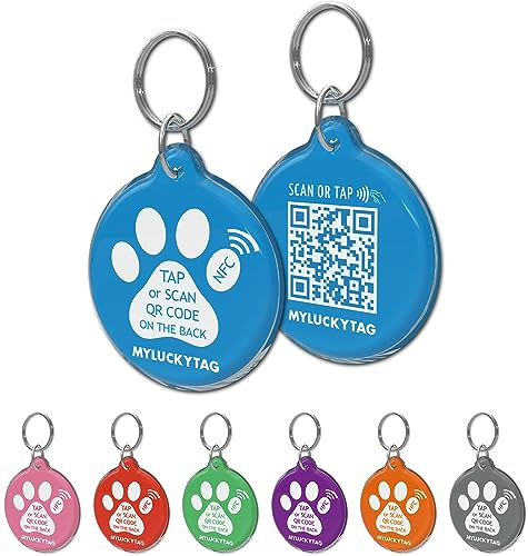 MYLUCKYTAG Tag identificativo per animali domestici con codice NFC e QR Tag personalizzato, Profilo dell'animale domestico online, ID animale domestico durevole, Tag per cani