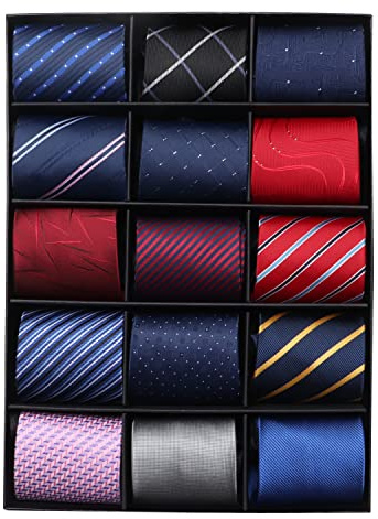 kaxilu Zipper Ties for Men 15pcs Assorted Neckties for Mens, Silky Zip Up Ties, Men's Adjustable Pretied Ties Set