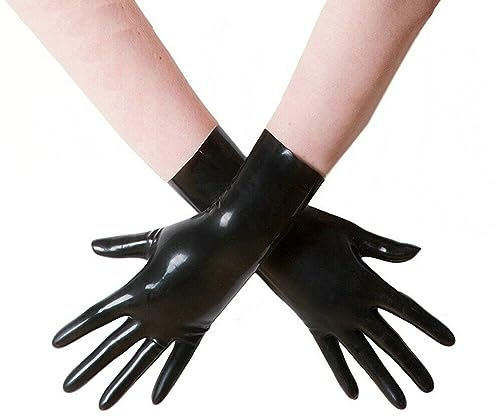 Kangxinsheng Gants en Latex Noir pour Femmes et Hommes, Gants en Caoutchouc Naturel Costume de Cosplay Vêtements de Club de Fête (Noir,Courte-M)
