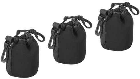 PATIKIL Sac pour Objectif D'Appareil Photo 3 Pcs, 3,1 de Diamètre Intérieur X 3,9 de Hauteur, Pochette à Cordon avec Néoprène Épais de Protection, Étui pour Objectif D'Appareil Noir