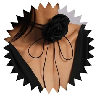 TseenYi Vintage Gothic & Boho-Lolita Halskette für Frauen und Mädchen - Schwarz, 14 Zoll, Zink, Spitze & Leder, Hummerschließe, Blume-Form, Ohne Edelstein