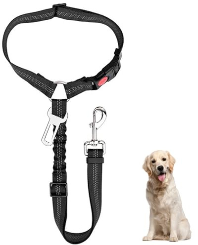 Toced Dog Seat Belt For Cars, Adjustable Dog Car Harness, Headrest Restraint Leads, Elastic Pet Seat Belt with Bungee Buffer, Durable Strong Leads Harness